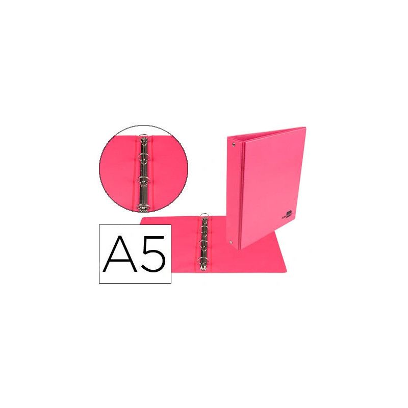 Classeur liderpapel 4 anneaux ronds 25mm a5 carton rembordé pvc coloris fuschia
