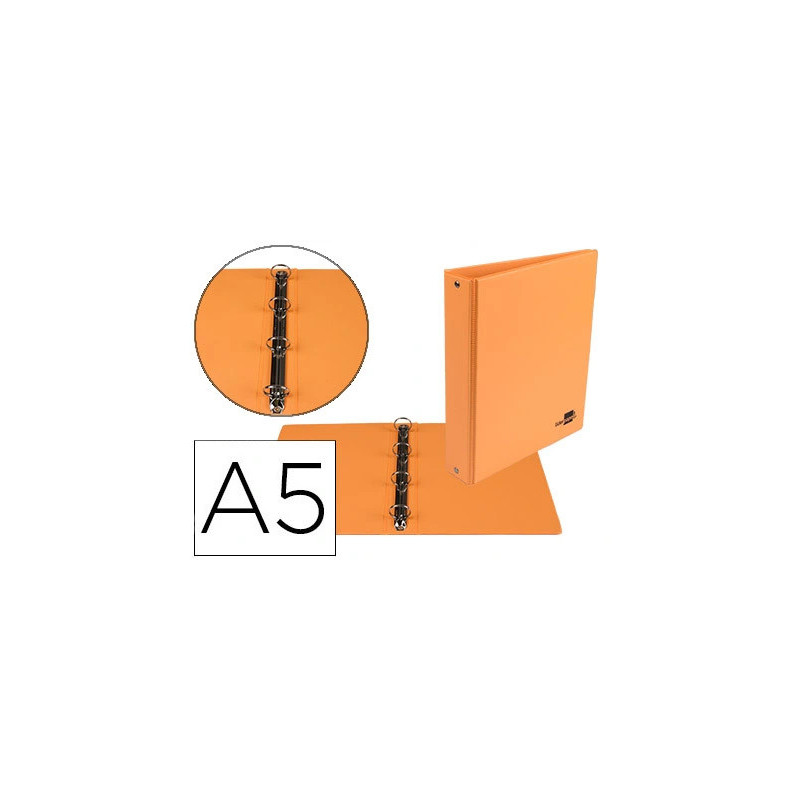 Classeur liderpapel 4 anneaux ronds 25mm a5 carton rembordé pvc coloris orange