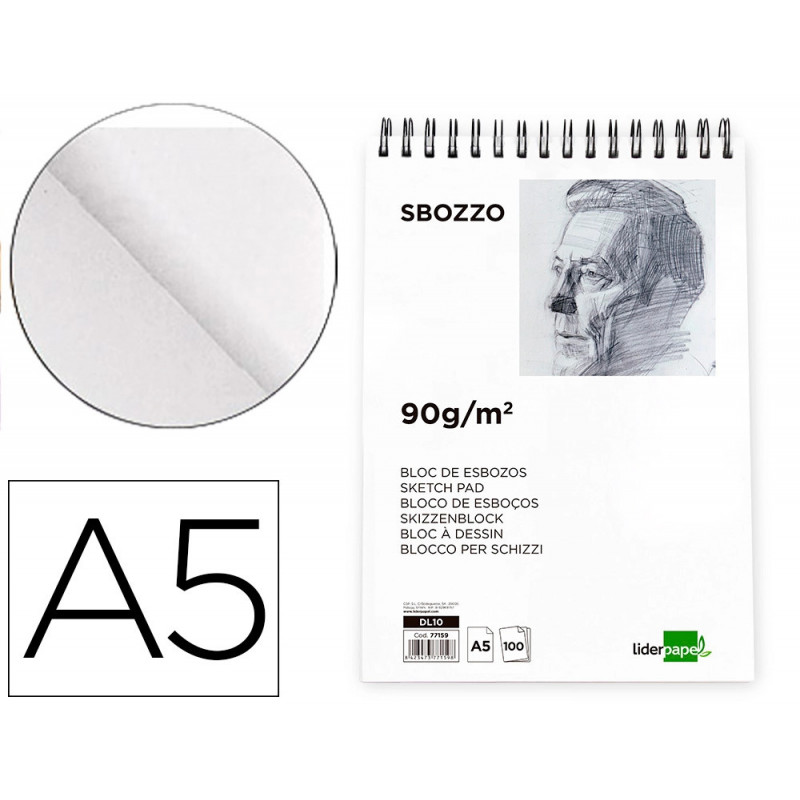 Bloc spirale liderpapel esquisses uni 90g/m2 a5 100f