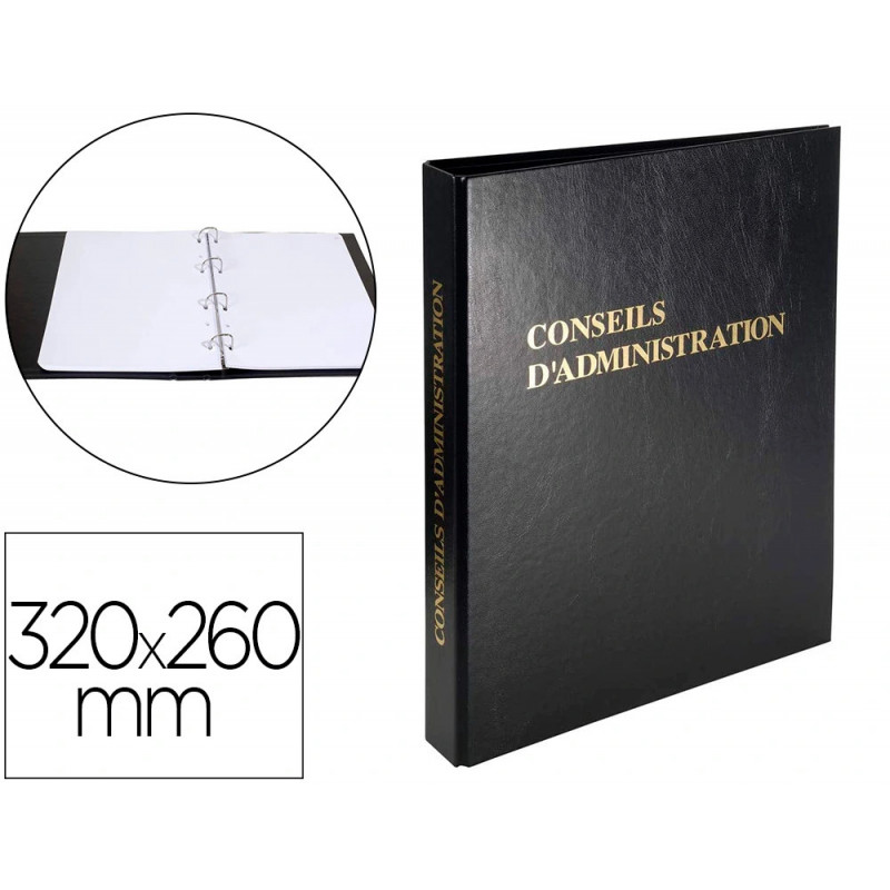 Registre classeur exacompta conseils administration reliure 4 anneaux et recharge 100 feuillets foliotés 320x260mm