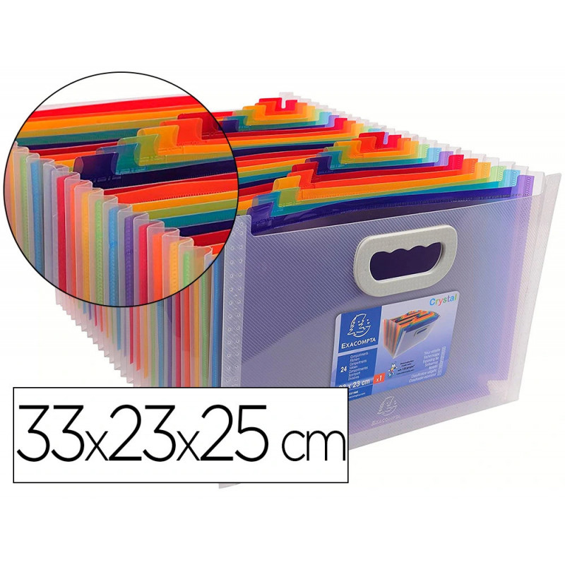 Trieur valisette exacompta polypropylène 33x23x25cm 24 compartiments dos extensible onglets étiquettes fournies cristal