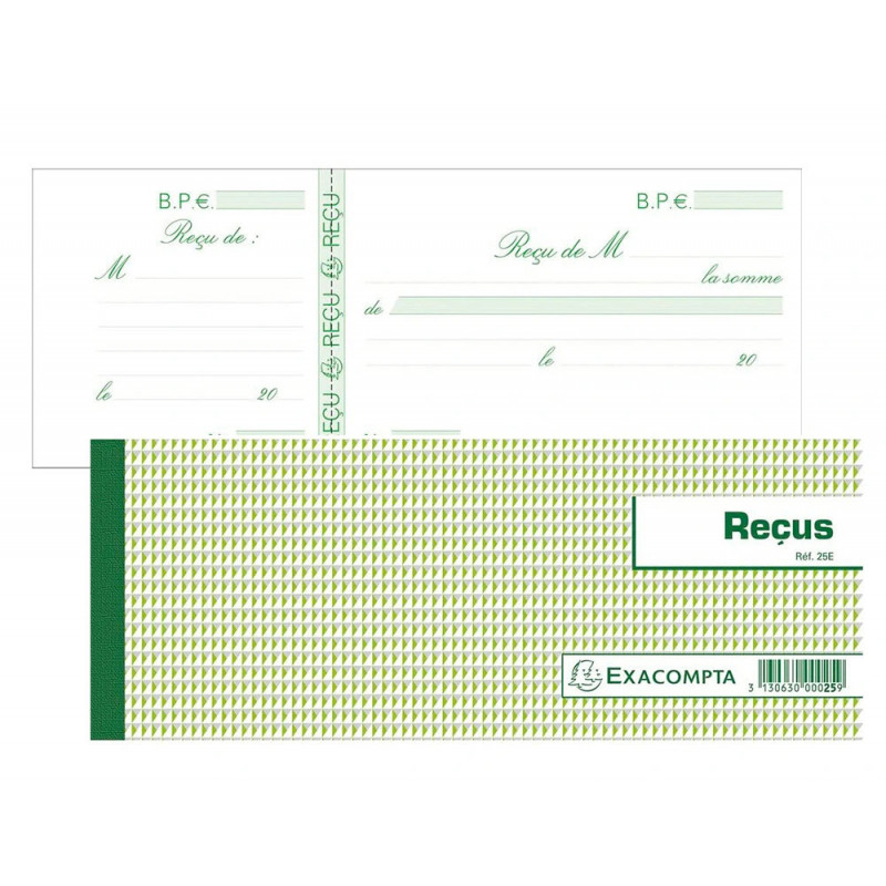 Carnet à souche exacompta reçus 165x105mm 50 feuillets prédécoupés 95g papier chèque amagnétique