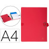 Chemise exacompta rabat en pied carton recouvert a4 dos extensible 13cm sangle boucle coloris rouge