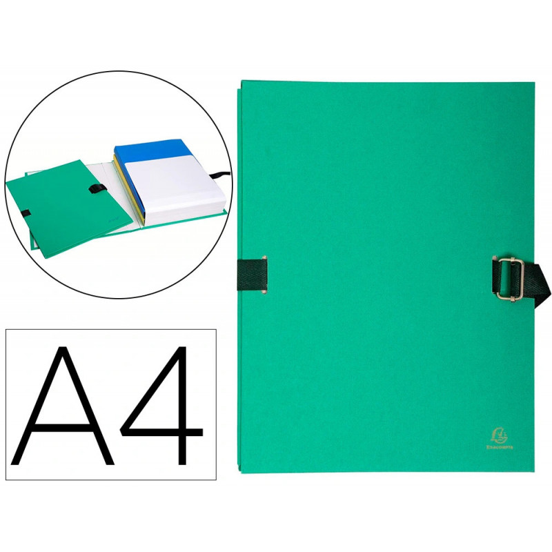 Chemise exacompta rabat en pied carton recouvert a4 23x32cm dos extensible 13cm sangle boucle coloris vert clair