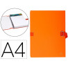 Chemise exacompta rabat en pied carton recouvert a4 23x32cm dos extensible 13cm sangle boucle coloris orange