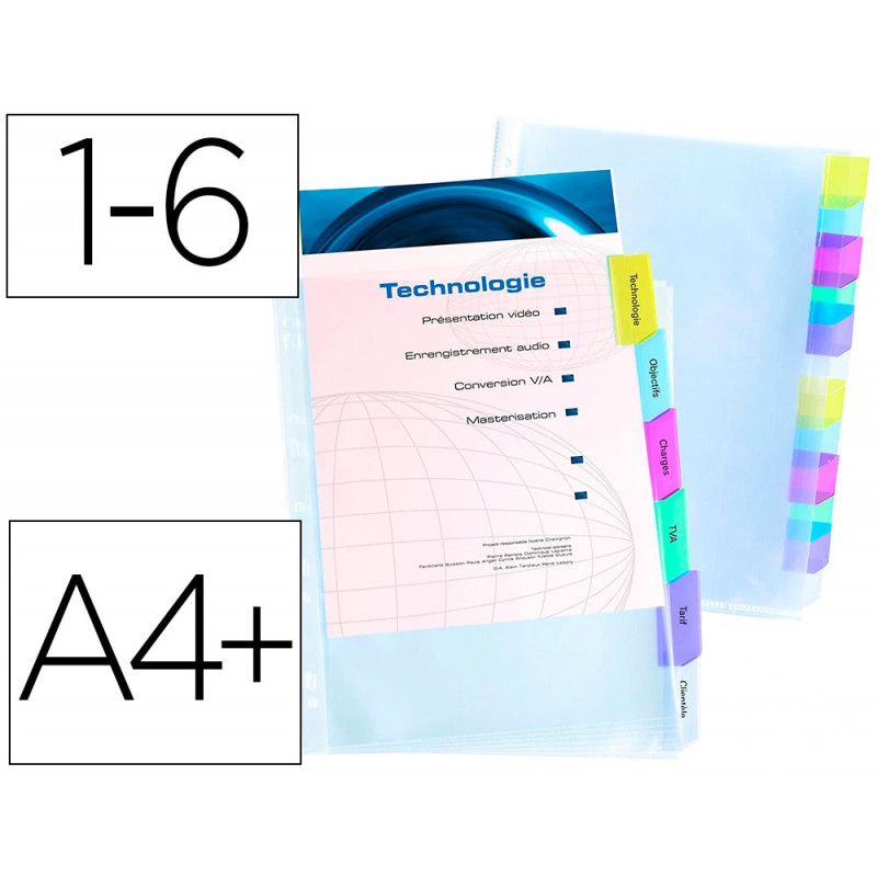 Pochette intercalaire elba polypro 8/100e a4+ 6 positions onglets personnalisables bande