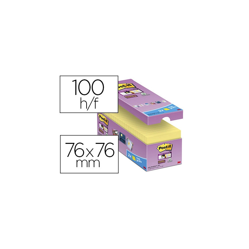 Bloc-notes post-it 76x76mm 100f/bloc repositionnables coloris jaune lot 16 blocs + 4 gratuits