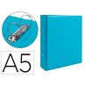 Classeur liderpapel 2 anneaux ronds 40mm a5 carton rembordé pvc coloris bleu ciel