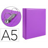 Classeur liderpapel 2 anneaux ronds 40mm a5 carton rembordé pvc coloris violet
