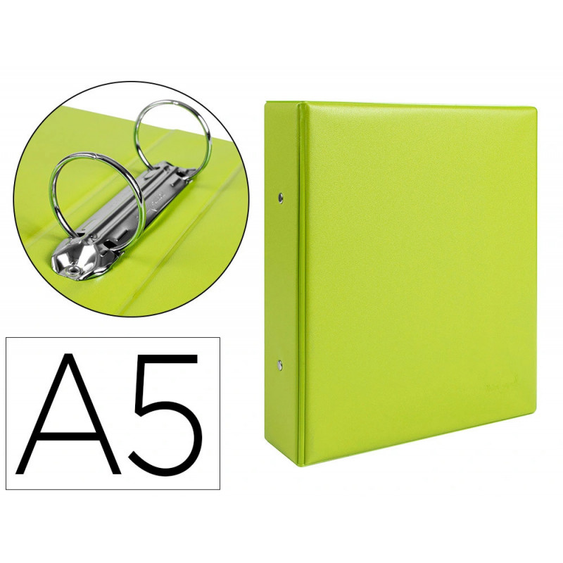 Classeur liderpapel 2 anneaux ronds 40mm a5 carton rembordé pvc coloris vert pistache