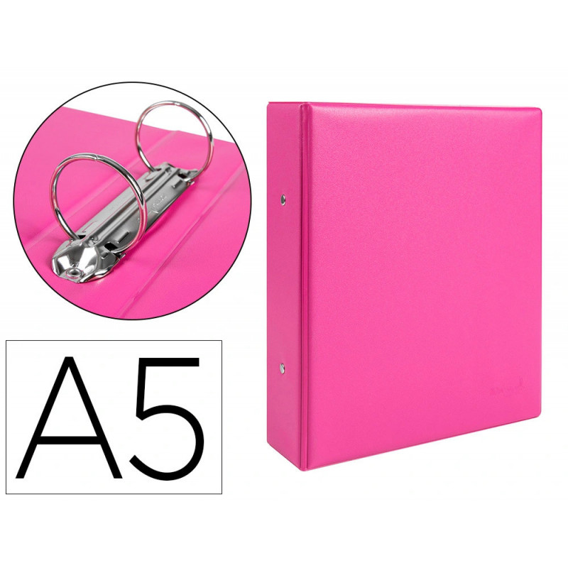 Classeur liderpapel 2 anneaux ronds 40mm a5 carton rembordé pvc coloris fuchsia