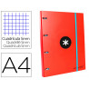 Classeur antartik 4 anneaux ronds 25mm a4 carton rembordé feuillets mobiles quadrillage 5mm coloris rouge