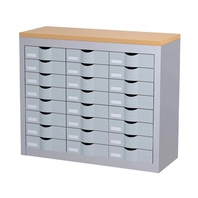 Module paperflow 3 colonnes 24 tiroirs polystyrene plateau melamine hetre etiquettes 75x87x33,5cm