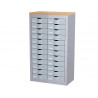 Meuble tiroirs paperflow 2 colonnes 24 tiroirs polystyrene gris plateau melamine hetre etiquettes