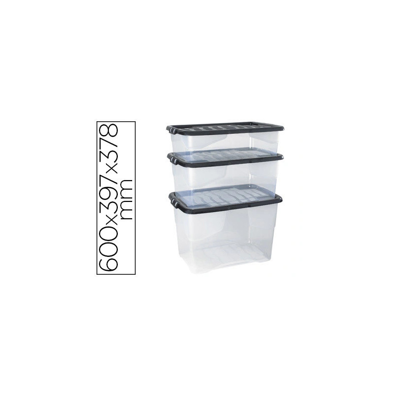 Boîte rangement cep décor contrasté mat/brillant 60x39,7x37,8cm coloris transparent couvercle noir contenance 65l
