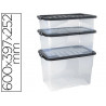 Boîte rangement cep décor contrasté mat/brillant 60x39,7x25,2cm coloris transparent couvercle noir contenance 42l