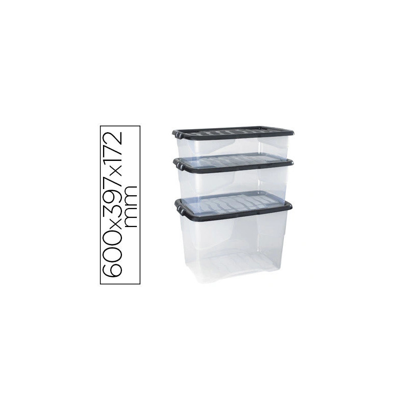 Boîte rangement cep décor contrasté mat/brillant 60x39,7x17,2cm coloris transparent couvercle noir contenance 30l