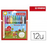 Feutre coloriage stabilo trio jumbo pointe xxl bloquée grip triangulaire couleurs assorties étui carton 12 unités