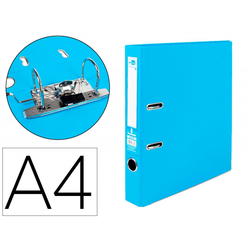 Classeur levier liderpapel a4 documenta carton rembordé 1,9mm dos 52mm rado métallique coloris bleu ciel