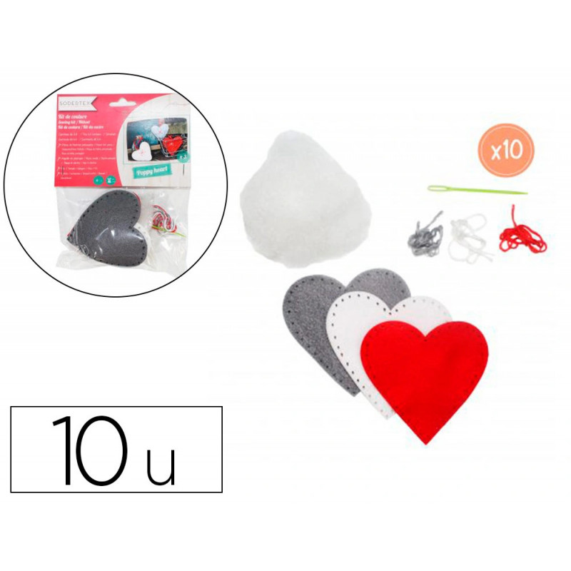 Kit feutrine sodertex 3 coeurs poppy heart a fabriquer 2mm diam. 80mm 10 sachets individuels 3 coloris