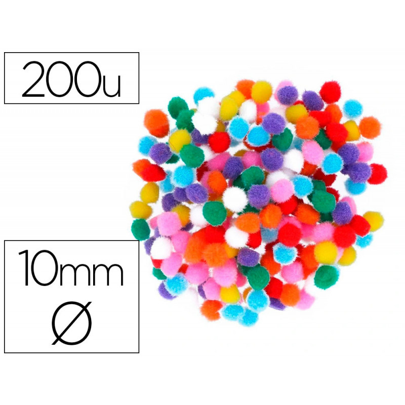 Pompons fontorpin polypropylene petite taille 10mm mix couleurs assorties 200 unites