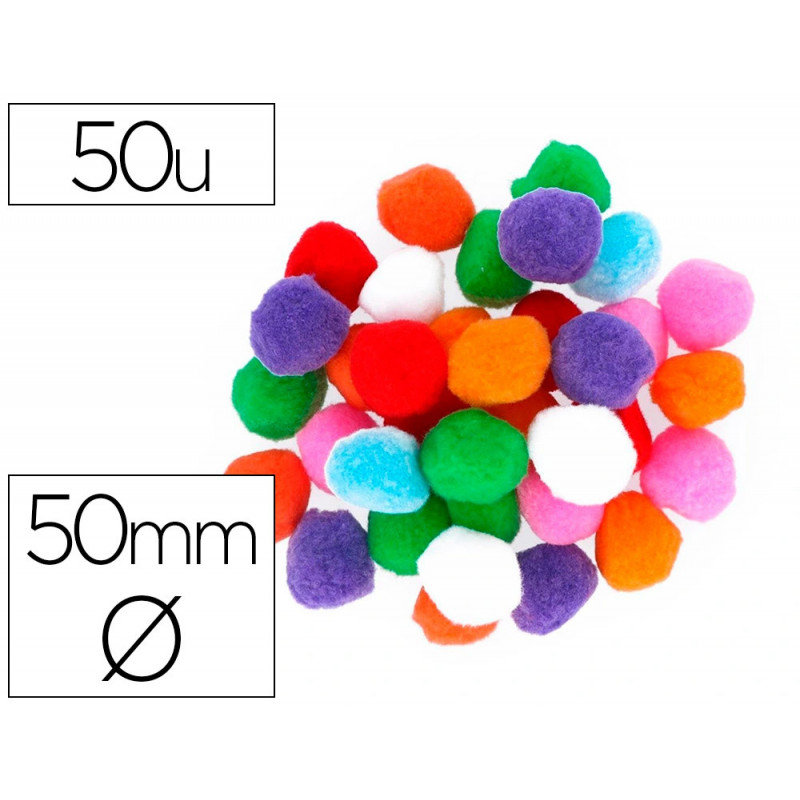 Pompons fontorpin polypropylene grande taille 50mm mix couleurs assorties 50 unites