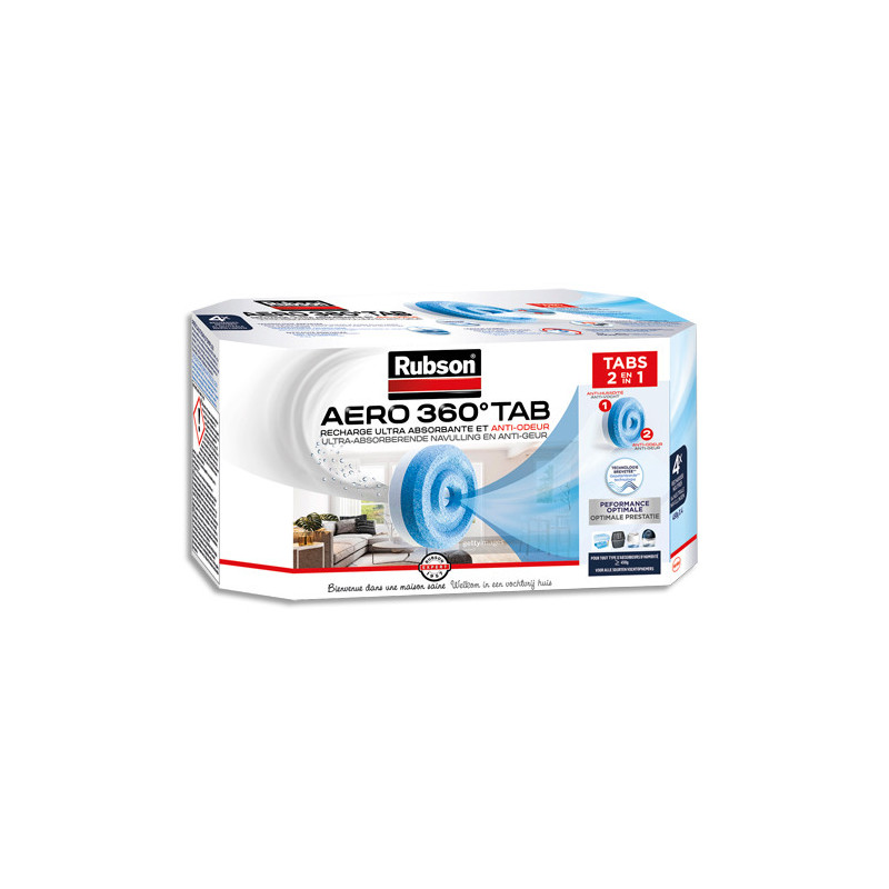 RUBSON Boîte de 4 recharges Aero 360 degré pour absorbeur lutte contre l'humidité et les mauvaises odeurs