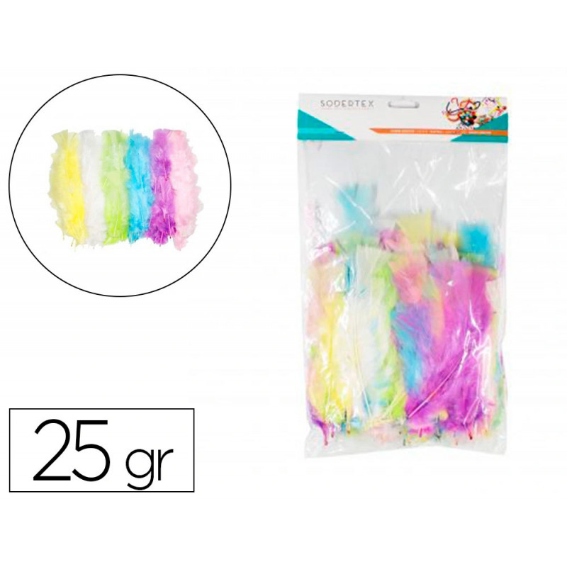 Plumes de dinde sodertex multicouleurs theme pastel 25g 12 a 18cm 6 coloris assortis