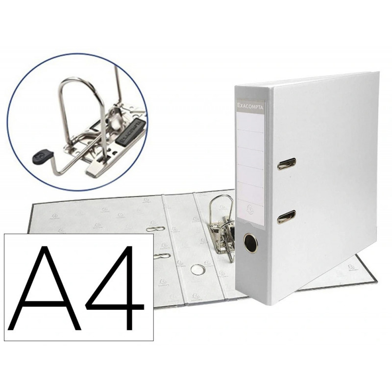 Classeur à levier exacompta a4 polypropylène dos 80mm coloris blanc