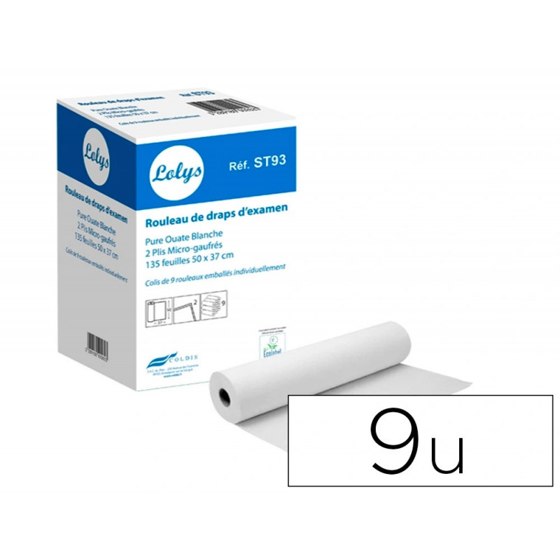 Drap d'examen 2plis roul.135f carton de 9 rlx