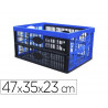 Bac rangement viso pliable 32l polypropylene robuste empilable couvercle 2 poignees 47x35x23cm coloris noir/bleu