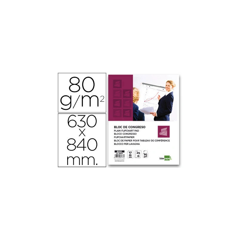 Bloc conférence liderpapel 63x84cm papier uni 80g/m2 conventions réunions 25f + 5f gratuites