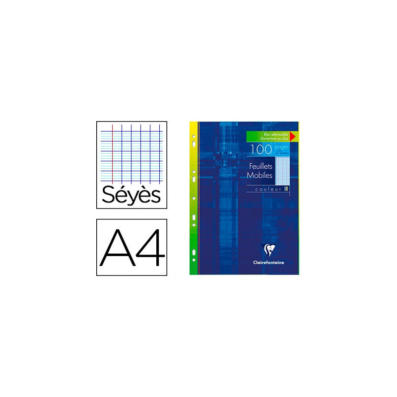 Feuillet mobile clairefontaine a4 210x297mm papier vélin velouté 100 pages 90g séyès perforé coloris bleu