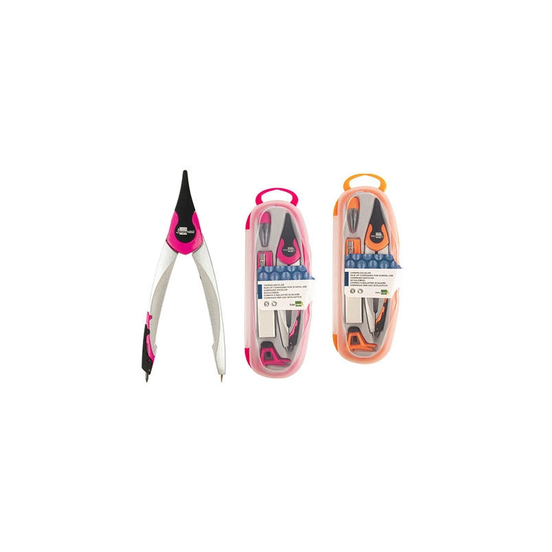 Compas liderpapel adaptateur universel mines taille-mines et gomme coloris assortis