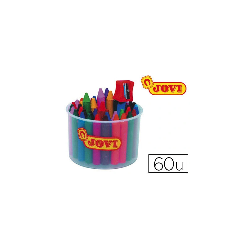 Craie cire jovi jovicolor 75mm diamètre 11mm pot 60 unités + 1 taille-crayon