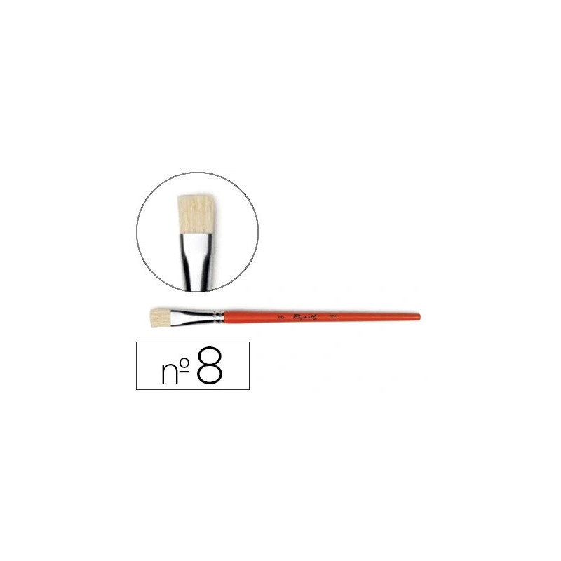 Brosse plate raphaël soie de porc nº8 virole fer blanc nickelé