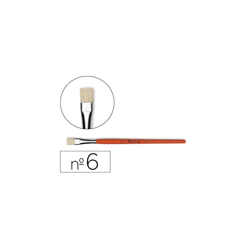 Brosse plate raphaël soie de porc nº6 virole fer blanc nickelé