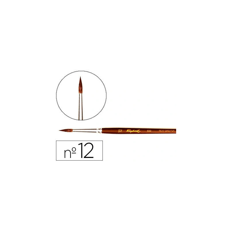Pinceau raphaël petit gris pur nº12 manche court laqué marron virole aluminium anodisé