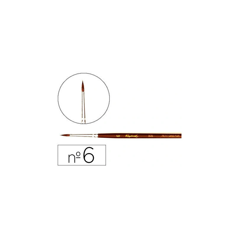 Pinceau raphaël petit gris pur nº6 manche court laqué marron virole aluminium anodisé