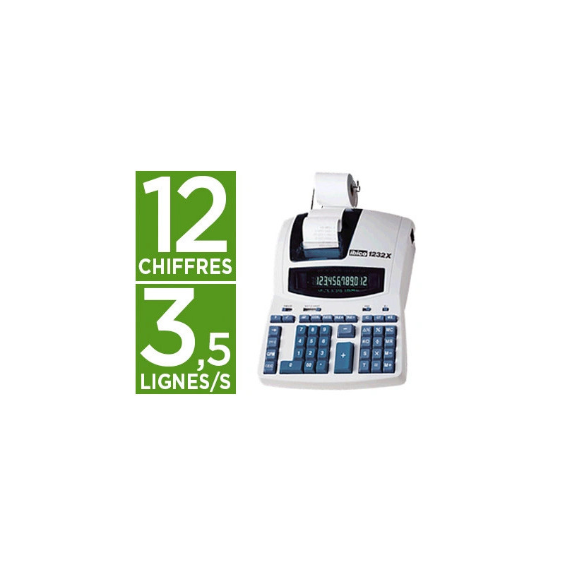 Calculatrice ibico 1232x imprimante professionnelle bicolore 12 chiffres conversion franc/euro 230x300x75mm 1.8kg