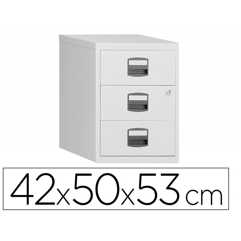 Caisson mobile mt international metal 3 tiroirs coulissants serrure roulettes 42x50x53cm coloris blanc