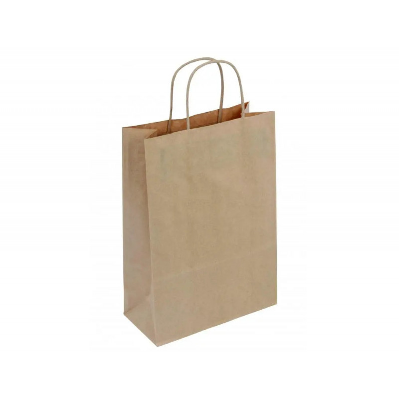 Sac kraft 90g/m2 poignees torsadees 14x8x21cm paquet 50 unites coloris brun