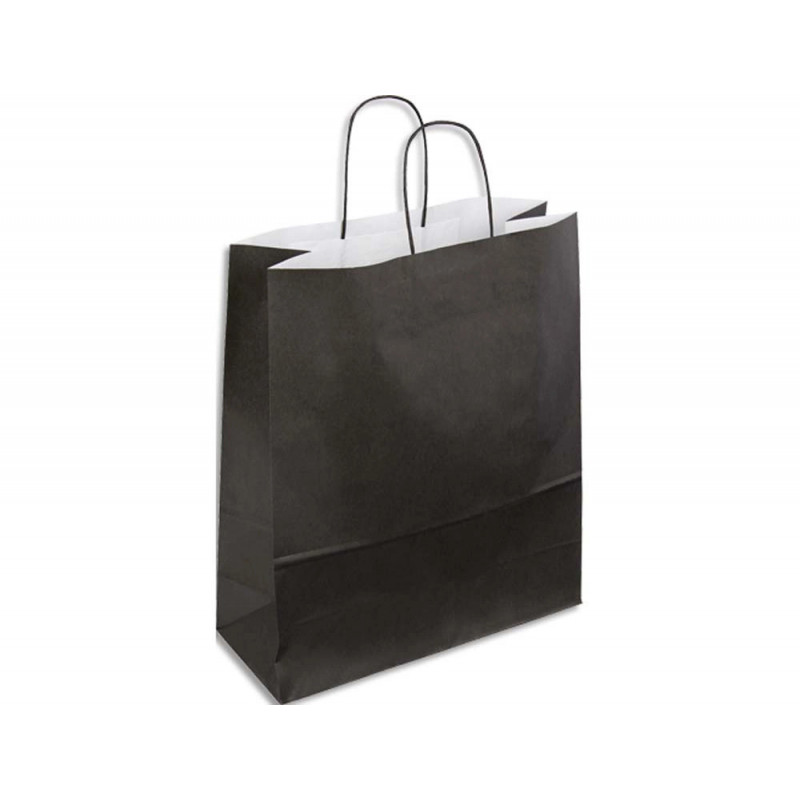 Sac kraft 90g/m2 poignees torsadees 18x8x22cm paquet 50 unites coloris noir 21276