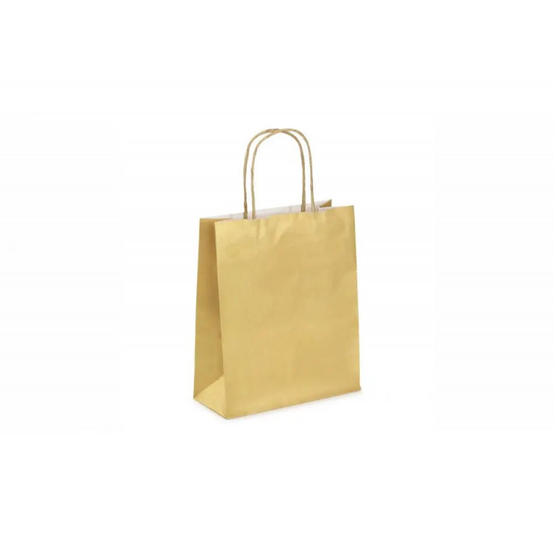 Sac kraft 90g/m2 poignees torsadees 18x8x22cm paquet 50 unites coloris or