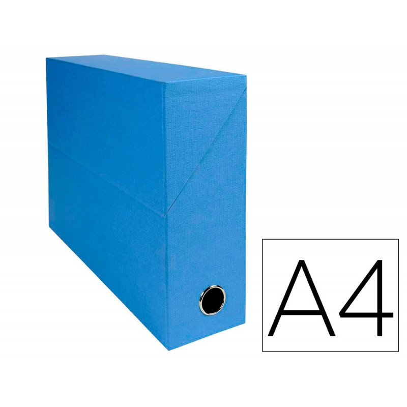 Boite transfert exacompta iderama carton recouvert papier toile 15/10e 25x33cm dos 90mm oeillet prehension bleu clair