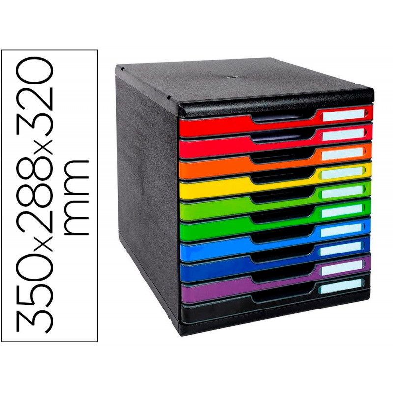 Module classement exacompta modulo iderama 10 tiroirs a4+ 350x288x320mm coloris noir/arlequin glossy