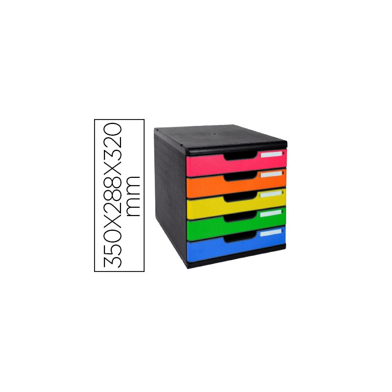Module classement exacompta modulo iderama 5 tiroirs a4+ 350x288x320mm coloris noir/arlequin glossy