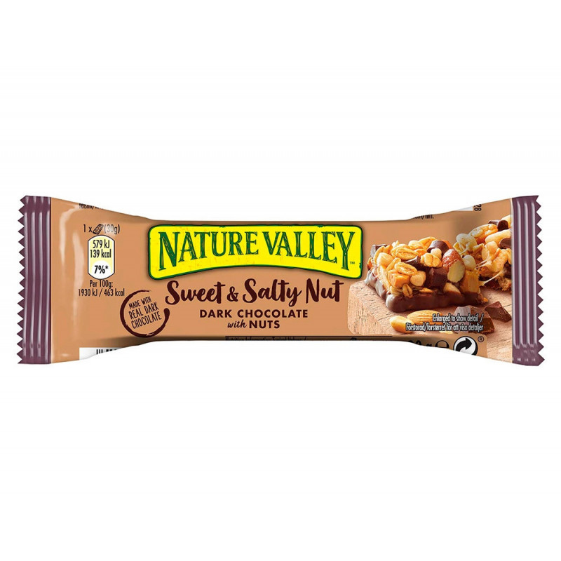 Barre de cereales nature valley sweet & salty chocolat noir et noix 30g