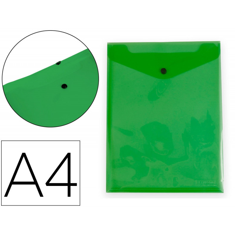 Pochette enveloppe liderpapel polypropylene 180 microns a4 297x210mm avec soufflet fermeture bouton vert