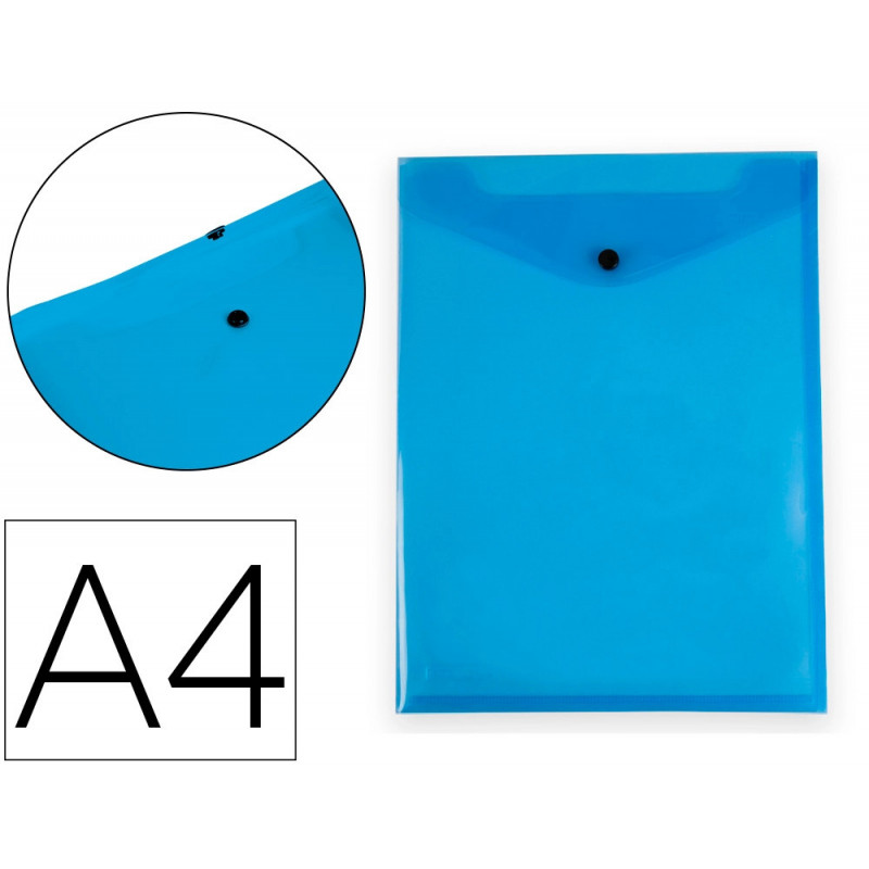 Pochette enveloppe liderpapel polypropylene 180 microns a4 297x210mm avec soufflet fermeture bouton bleu
